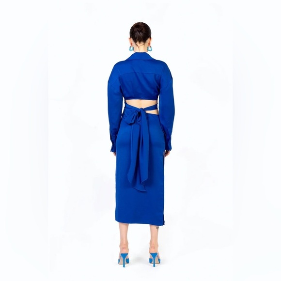 RONNY KOBO Ranell Cut-Out Midi Dress blue satin size xs - Picture 2 of 7